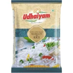 A Packet Of Udhaiyam Brand Extra Long Grain Udhaiyam Basmati Rice From Dm Traders Organic Store, Featuring An Image Of Cooked Rice With Vegetables On The Front.