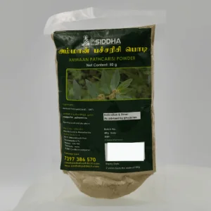Ammaan Pathcarisi Powder - Amman Pacharisi Powder Packet Of Amman Pacharisi Powder | Snake Weed | Dudhi | Achchedida | Akkigida | Euphorbia Hirta Labelled In Tamil And English, With A Green Label Showing A Plant Image, Instructions, Contact Information, And Expiry Details. Net Content: 50 G.