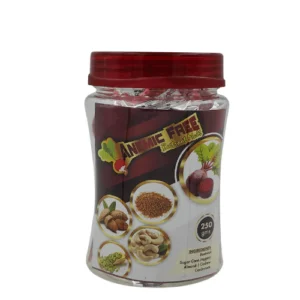A jar of Anemic Free Beetroot malt weighing 250 grams, with images of key ingredients such as almonds, cashews, cardamom, and sugar cane.