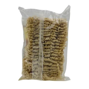 Packet of instant ramen noodles in a translucent plastic packaging.